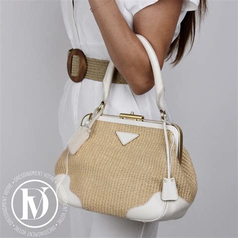 sac prada en raphia|Mini sac en raphia et cuir Naturel .